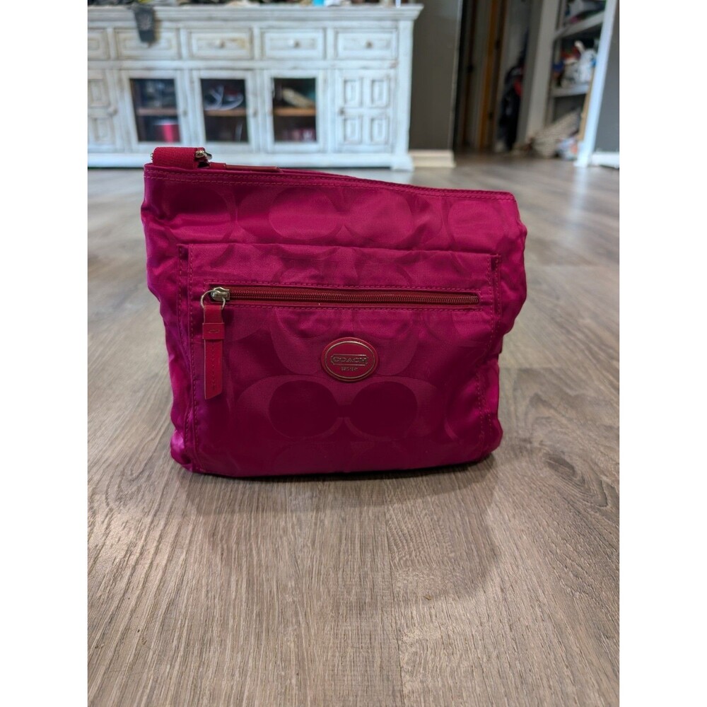 Coach Signature Getaway Nylon File Crossbody Bag Hot Pink Magenta F77408